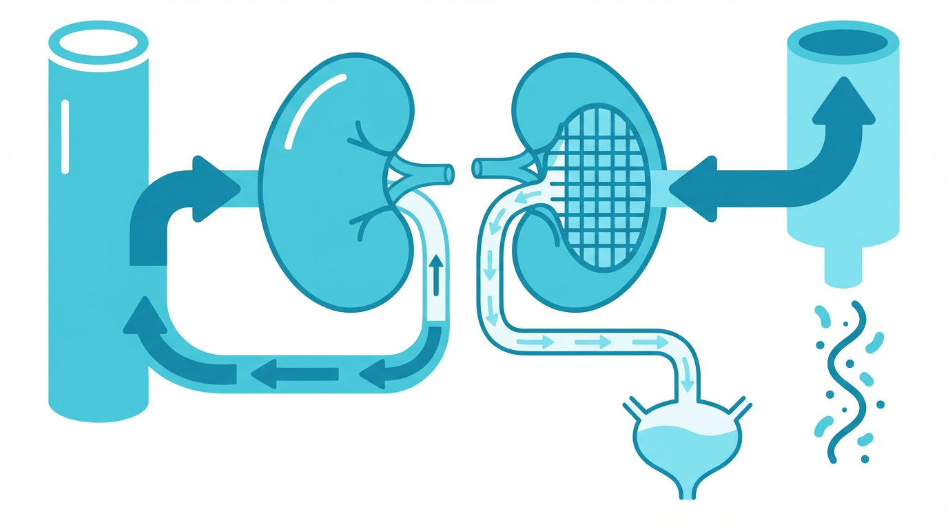 犬の腎臓の機能を示す医学的イラスト