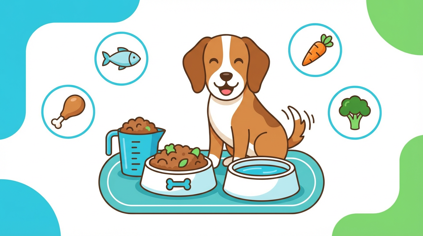 健康的な食事管理を受ける犬のイラスト