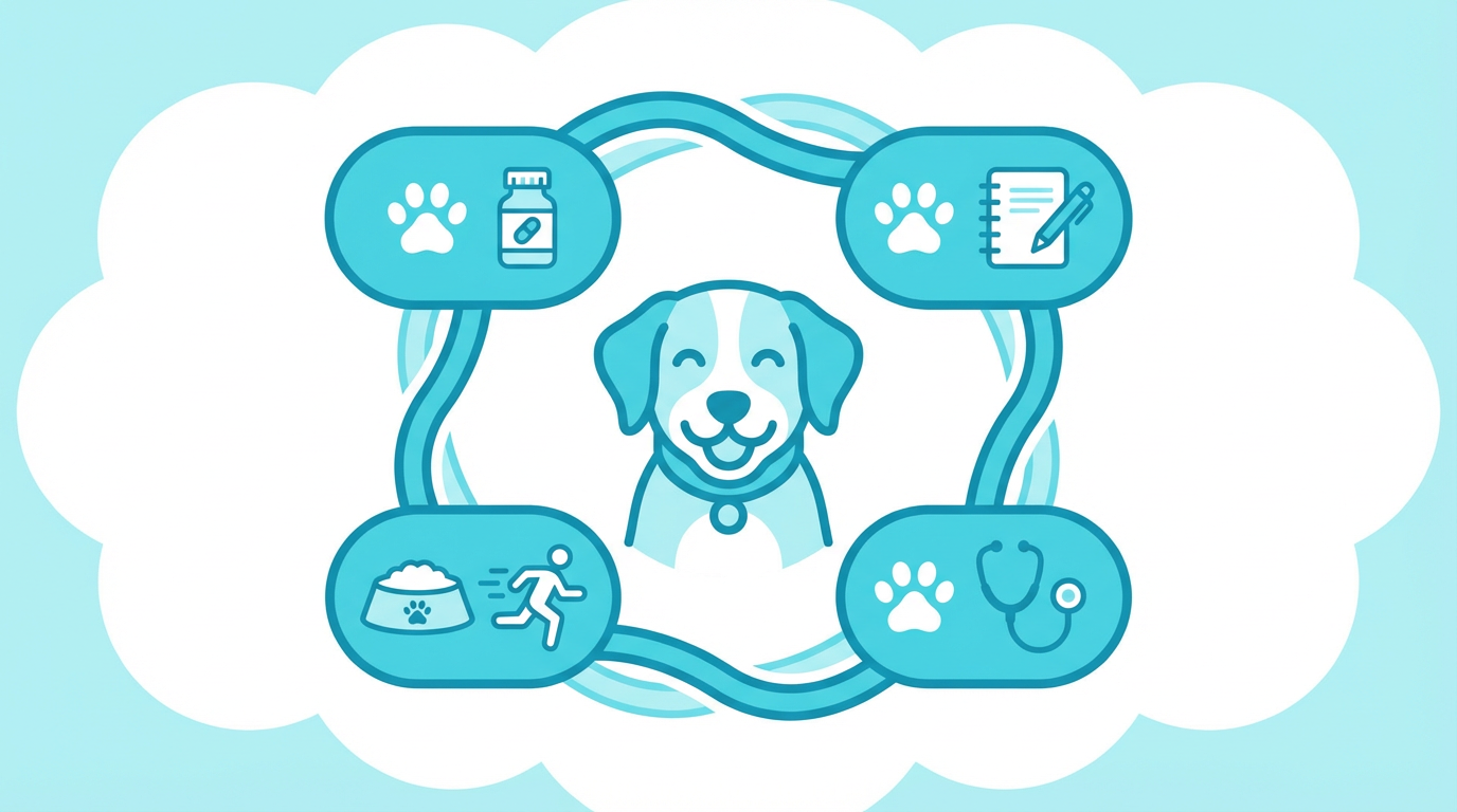 てんかんと向き合う犬と飼い主のイラスト