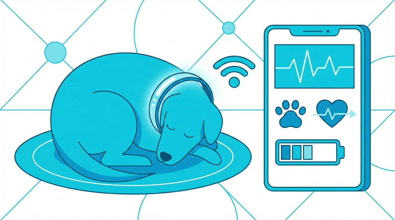 PetVoiceスマートカラーによる健康モニタリングのイラスト