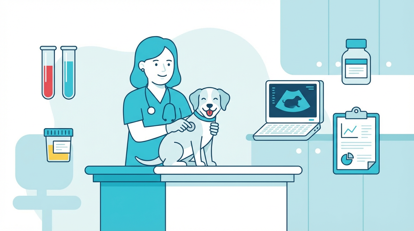 獣医師による診断検査の様子を示すイラスト