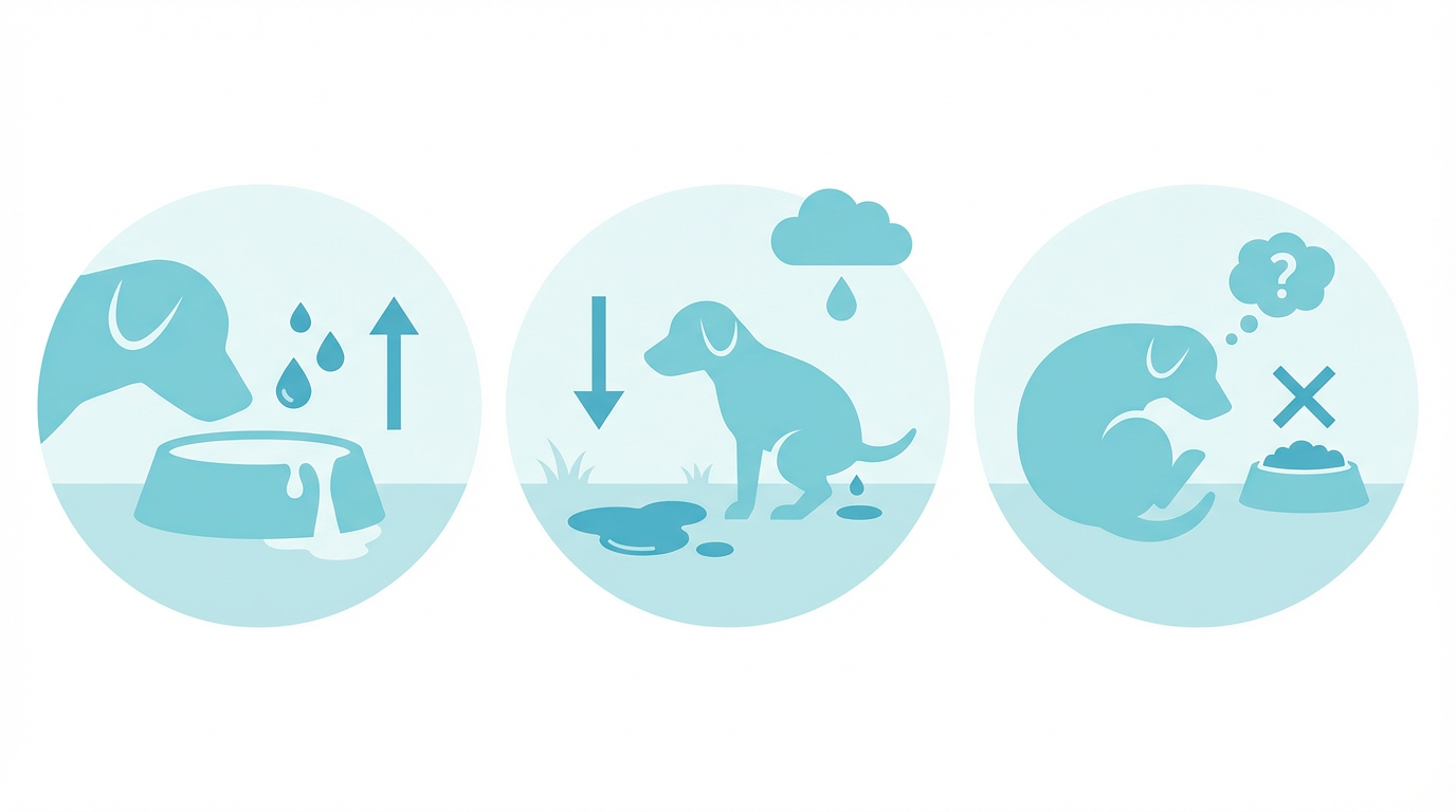 慢性腎不全の症状を示す犬のイラスト