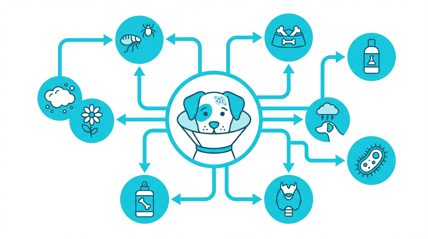 犬の皮膚と脂漏症のメカニズムを示す医学的イラスト